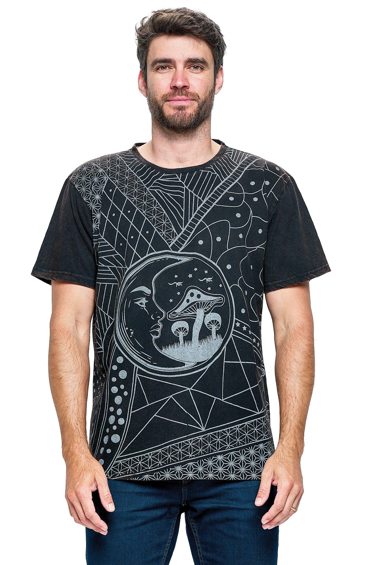 Men's T-Shirt Sacred Geometry Moon Mushrooms