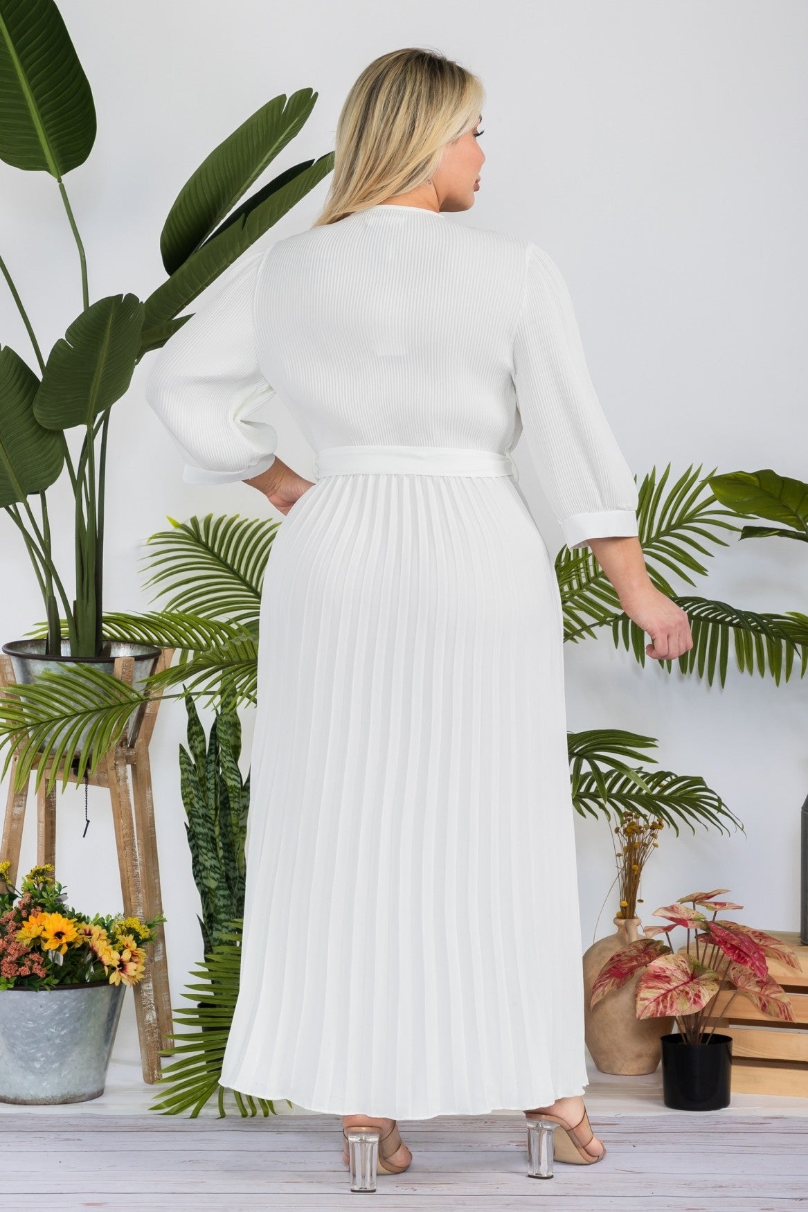 Plus Size Solid Pleated Maxi Dress