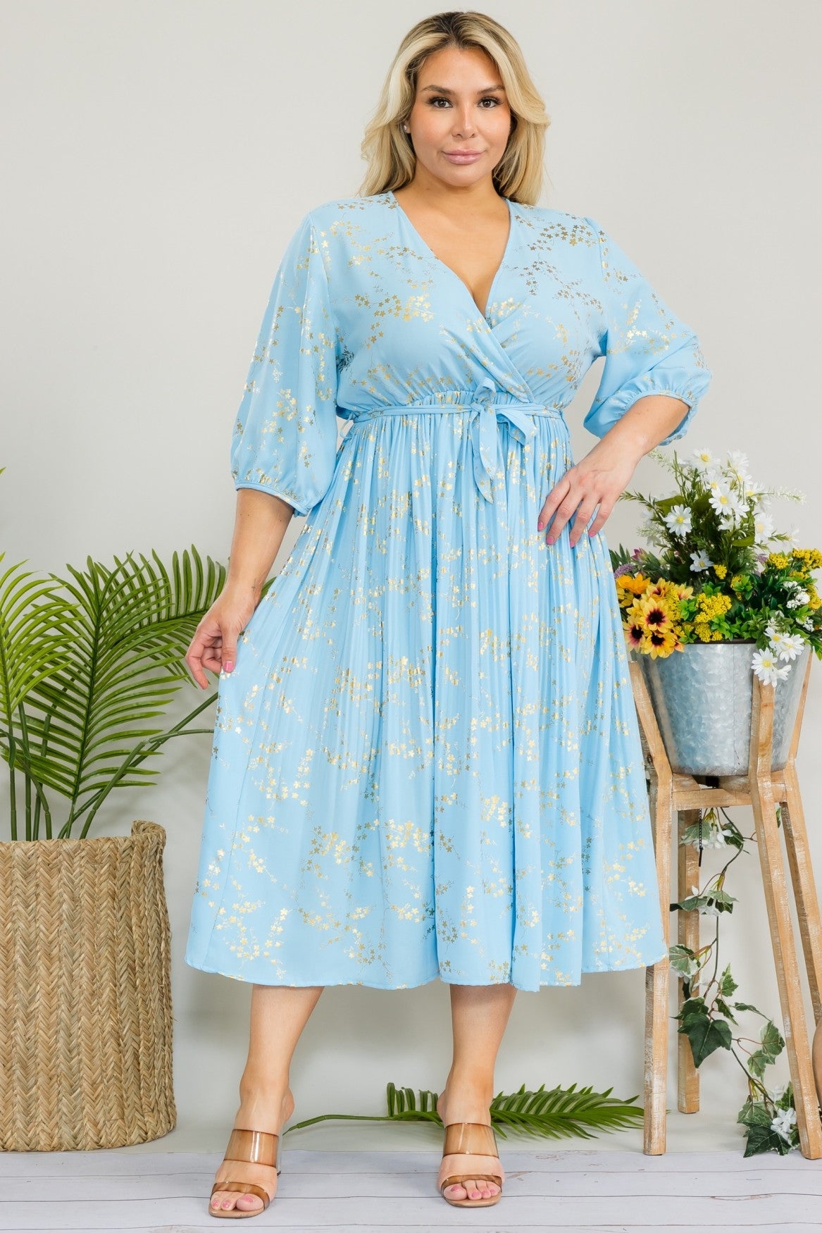 Plus Size Print Pleated Midi Dress