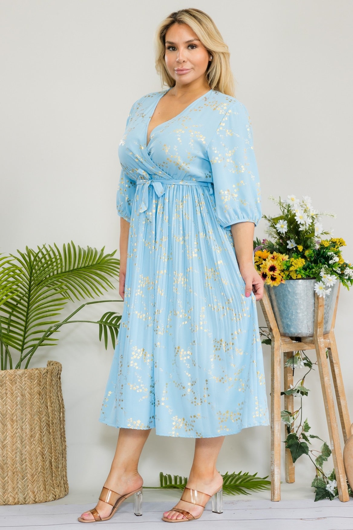 Plus Size Print Pleated Midi Dress