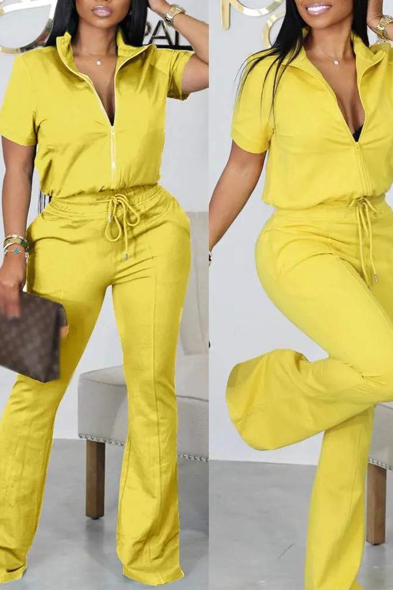 SHORT SLEEVE ZIP UP TOP DRAWSTRING PANTS SET