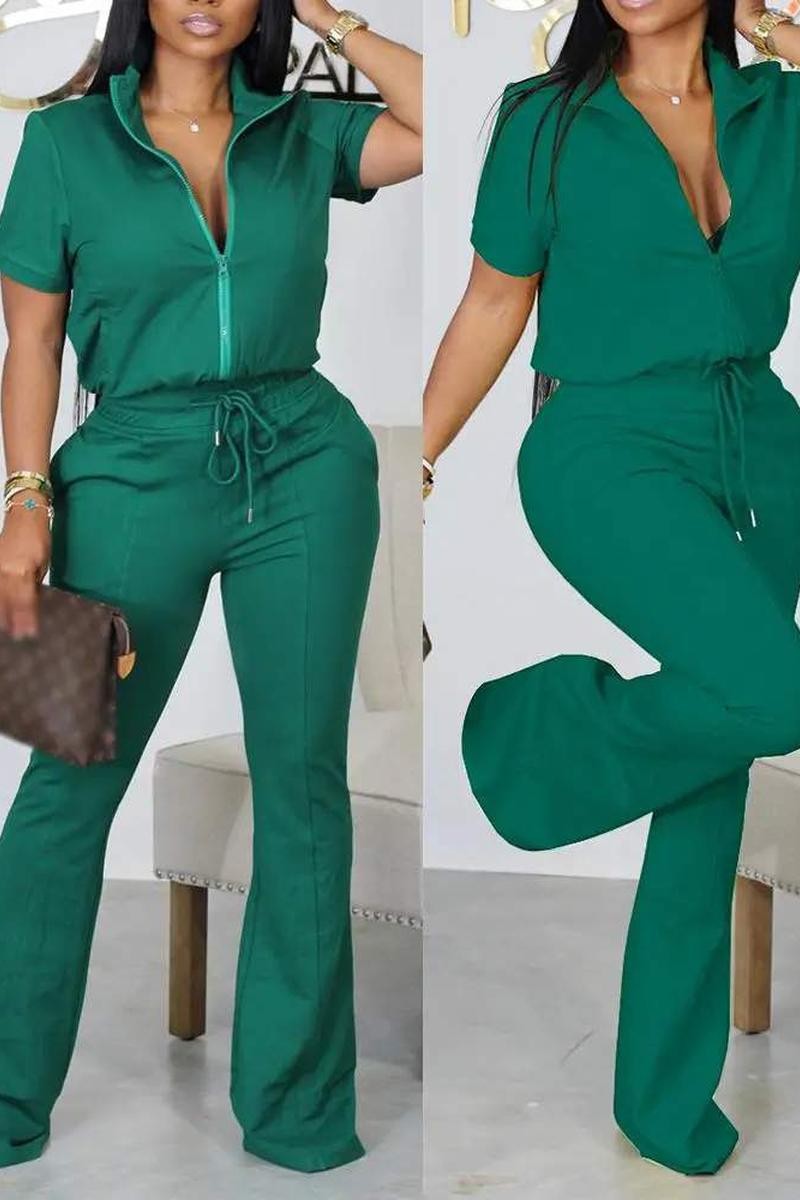 SHORT SLEEVE ZIP UP TOP DRAWSTRING PANTS SET