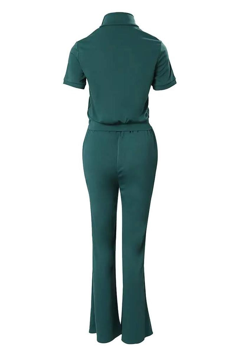 SHORT SLEEVE ZIP UP TOP DRAWSTRING PANTS SET