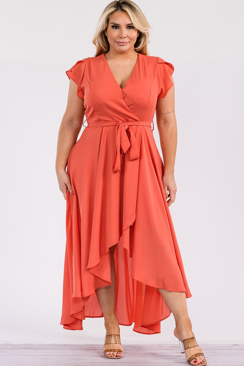 Junior Plus Surplice Faux Wrap Maxi Dress