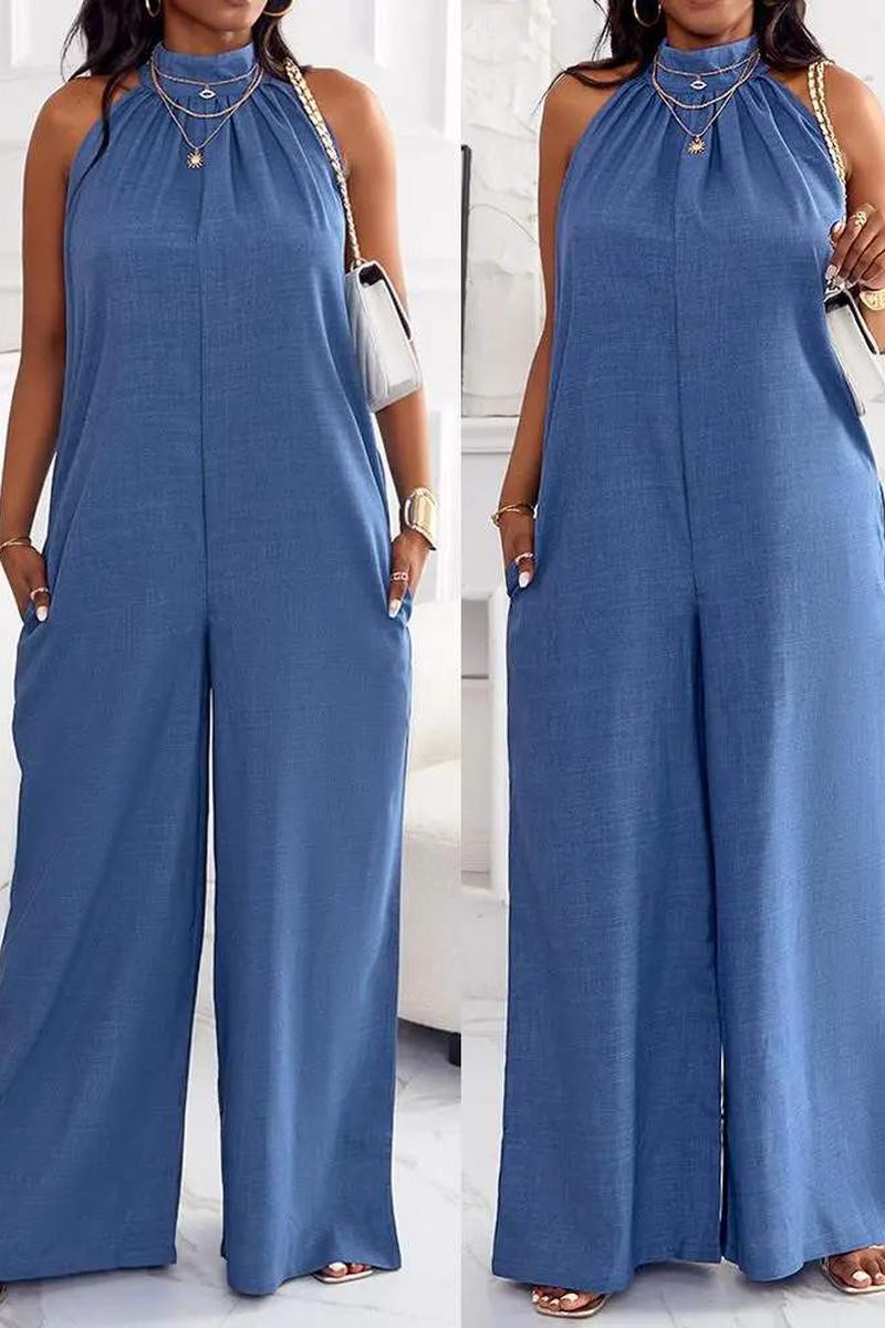 POCKET DESIGN WIDE LEG JUMPSUIT