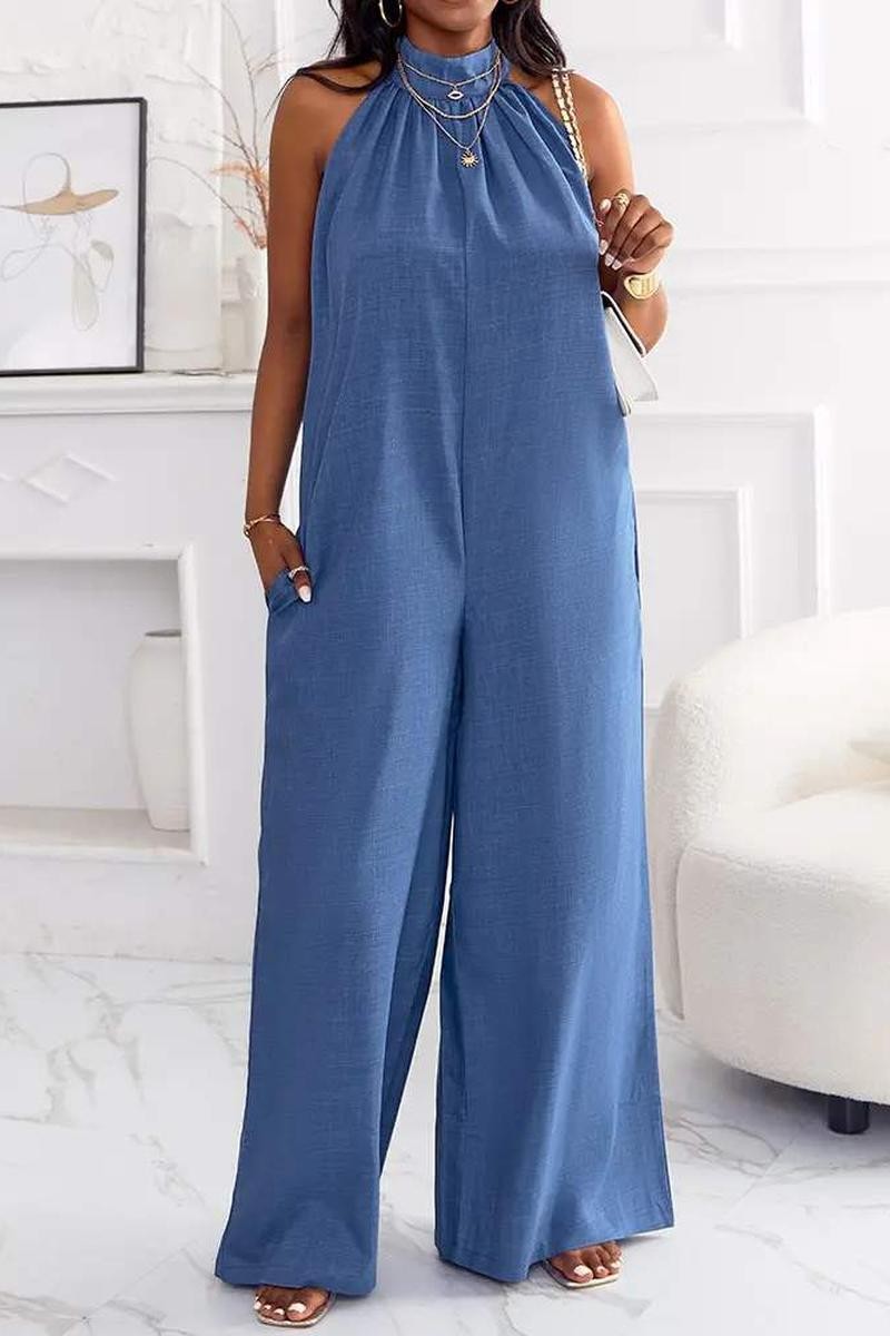 POCKET DESIGN WIDE LEG JUMPSUIT