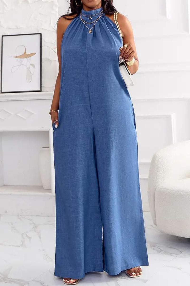 POCKET DESIGN WIDE LEG JUMPSUIT