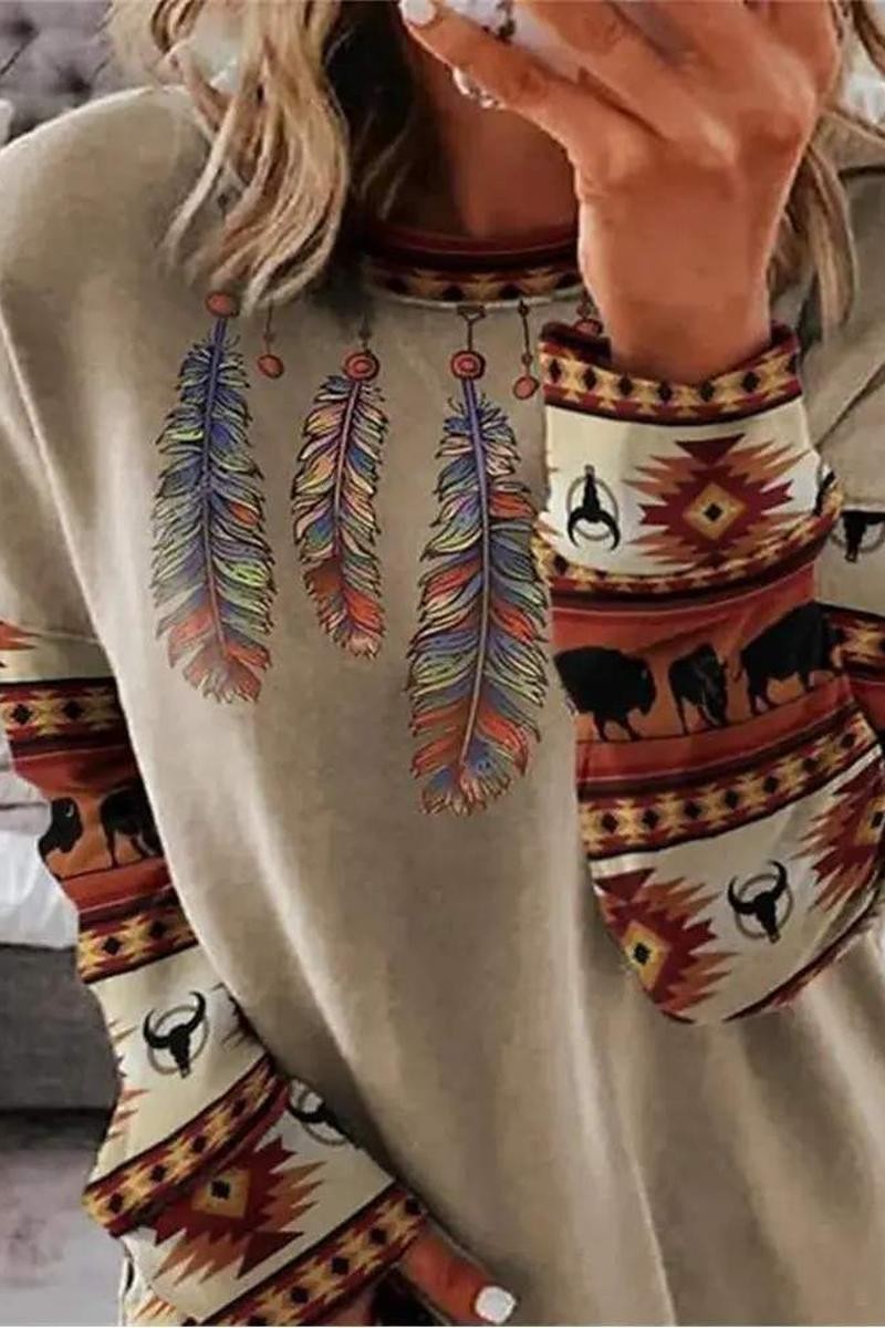 TRIBAL PRINT LONG SLEEVE TOP