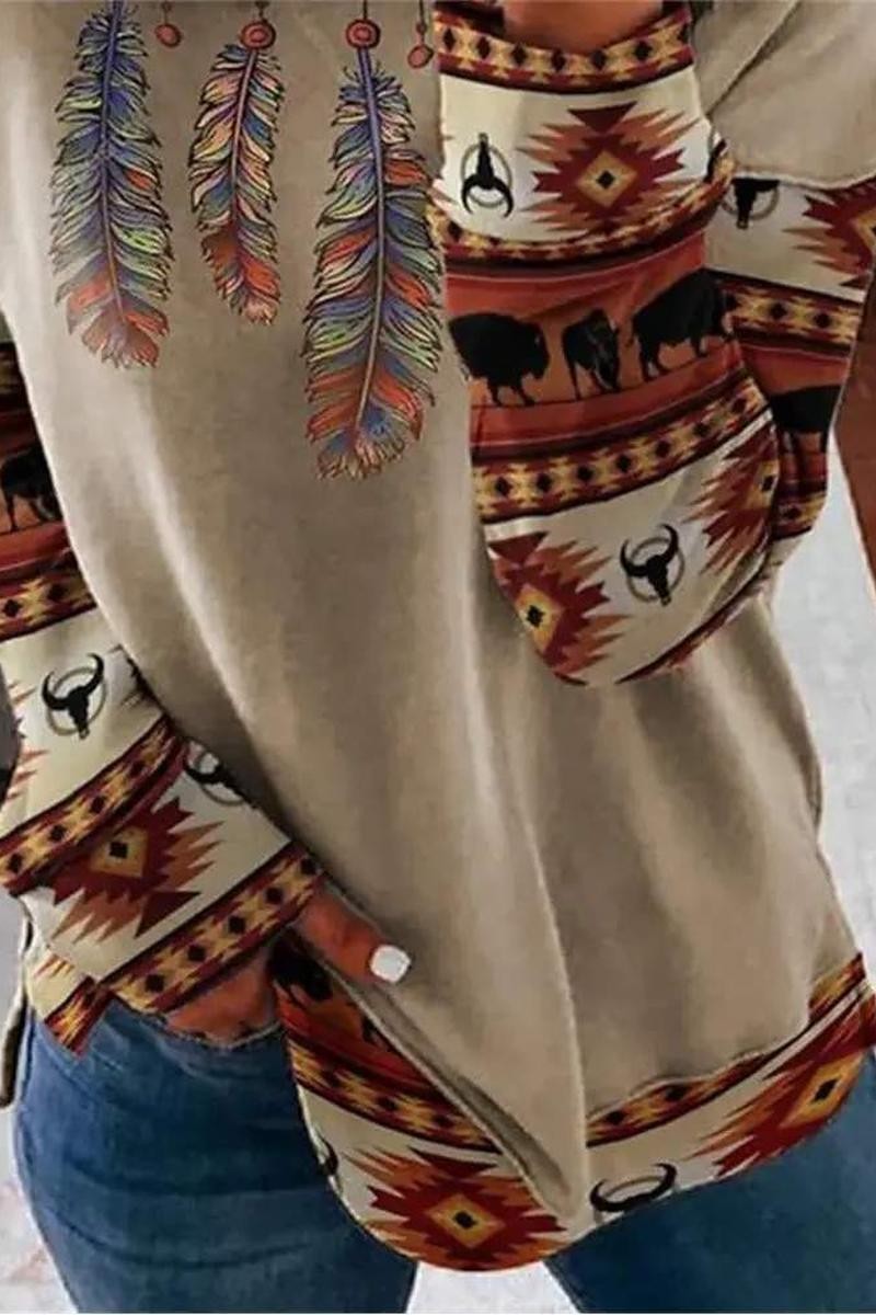 TRIBAL PRINT LONG SLEEVE TOP