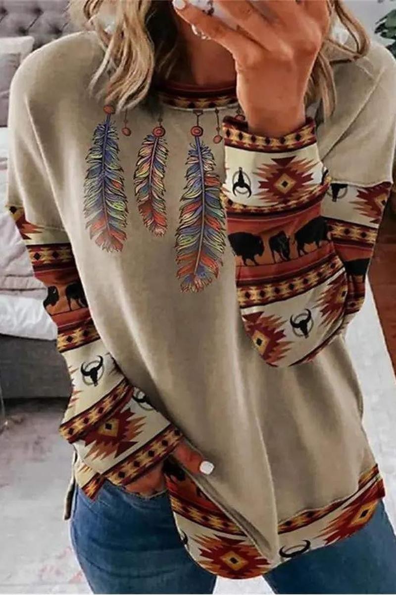 TRIBAL PRINT LONG SLEEVE TOP