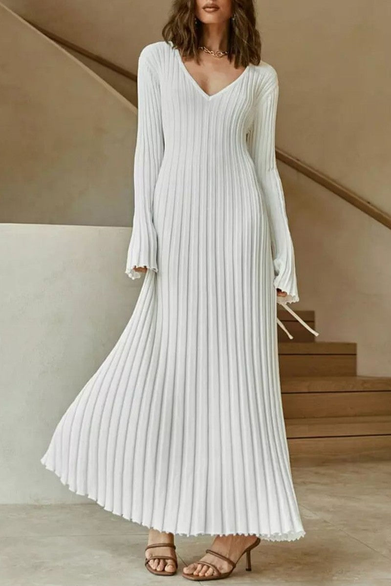 Pleated V-Neck Maxi Dress