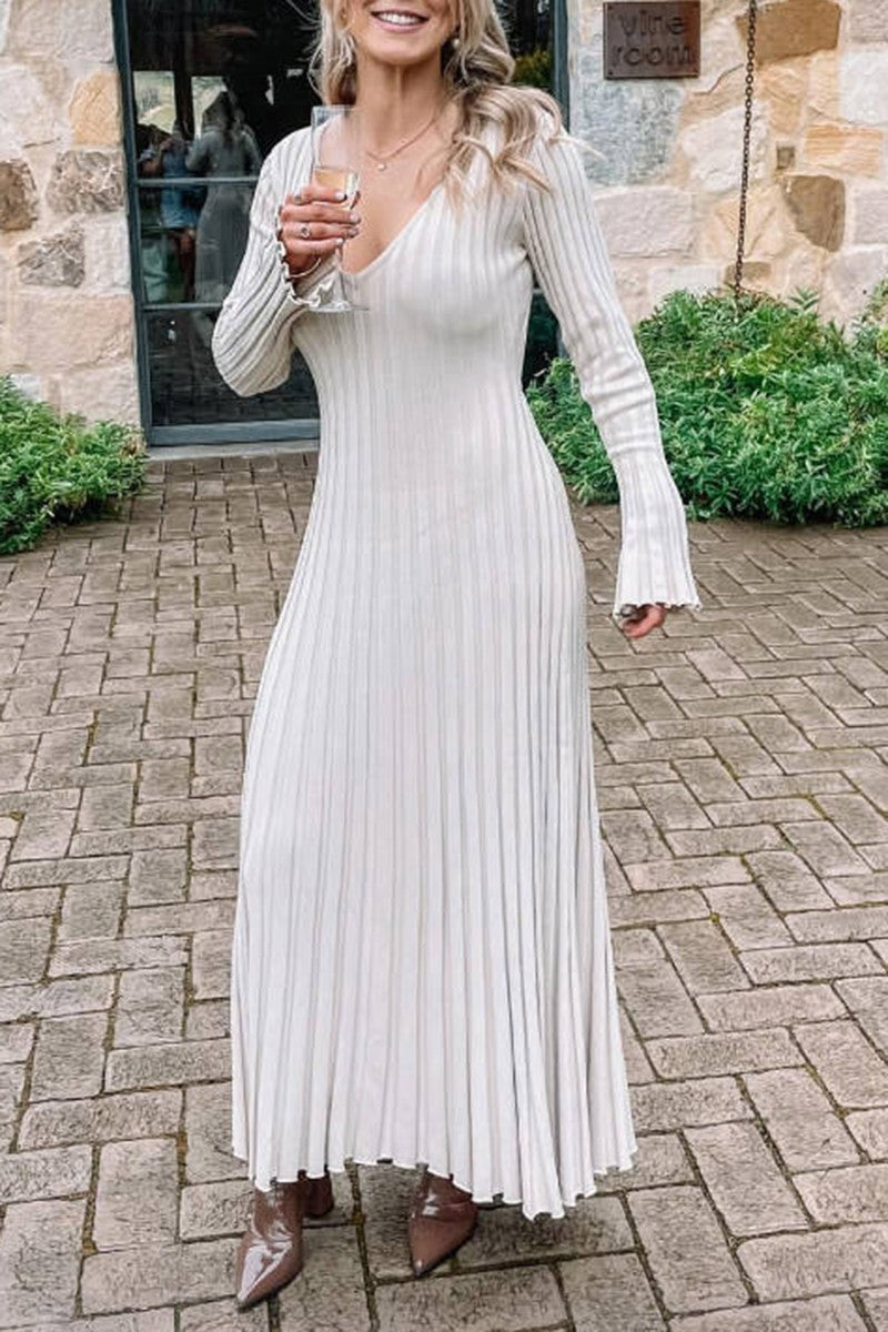 Pleated V-Neck Maxi Dress