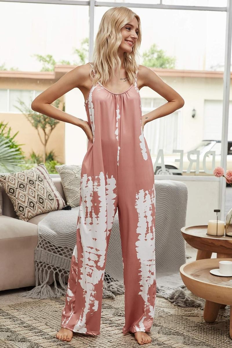 TIE-DYE SLANT POCKET CAMI JUMPSUIT