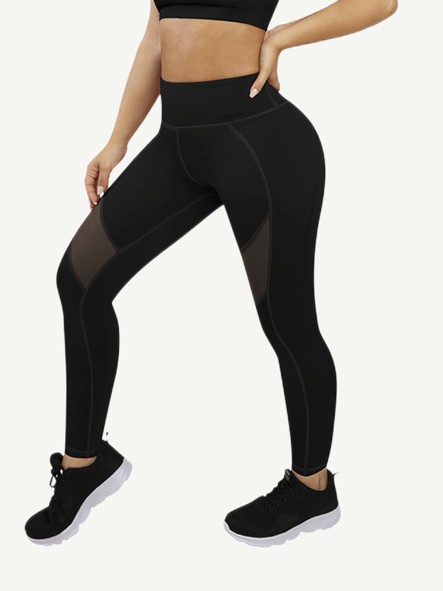 Yoga Pants With See-through Tulle Splicing