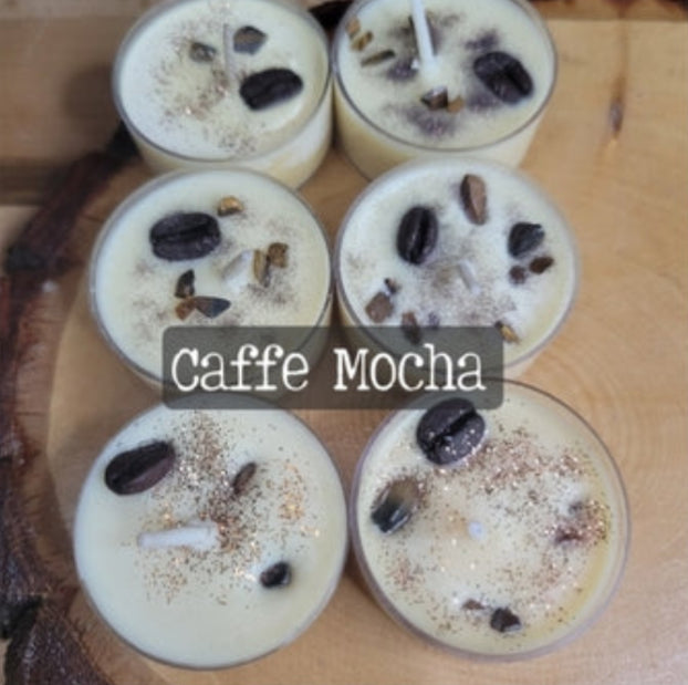 Caffe Mocha Soy Candles 6 Pack with Herbs and Crystals