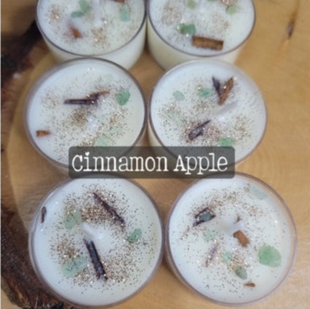 Cinnamon Apple Soy Candles 6 Pack with Herbs and Crystals