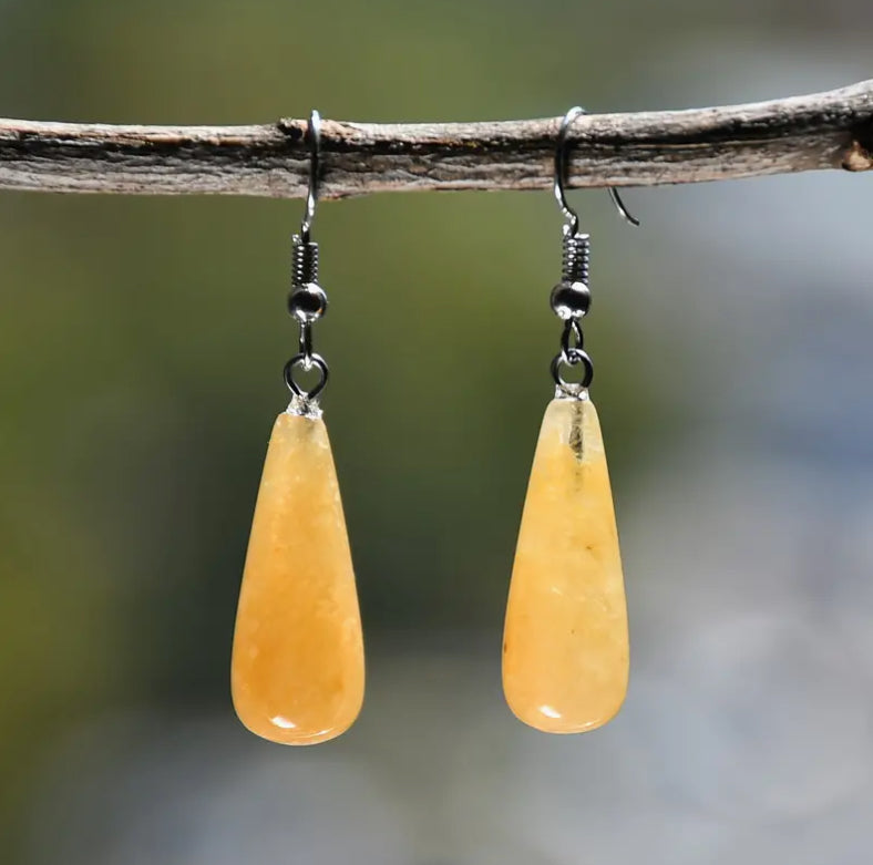 Elegant “Topaz” Boho Chic Natural Crystal Teardrop Earrings - Stainless Steel Hooks