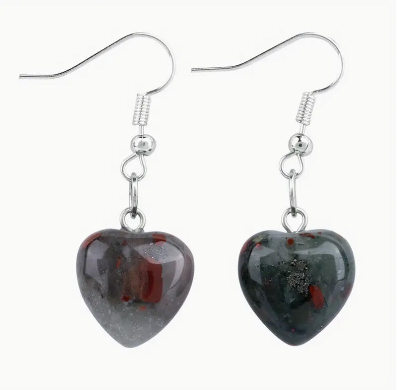 “African Dragon Blood” Crystal Heart-Shaped Dangle Earrings