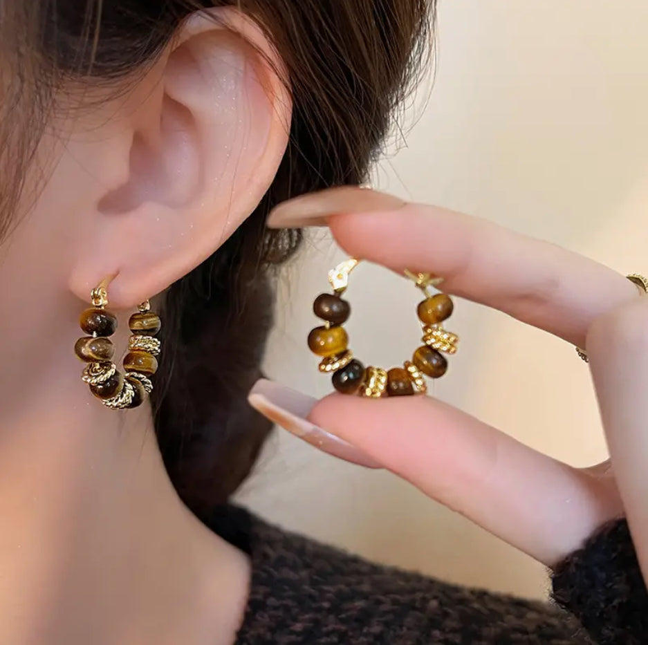 “Tiger’s Eye” Fierce Elegance Hoop Earrings with Accent Detail