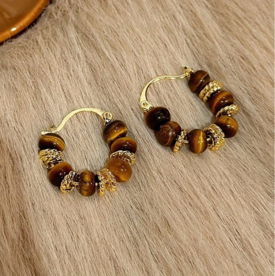 “Tiger’s Eye” Fierce Elegance Hoop Earrings with Accent Detail