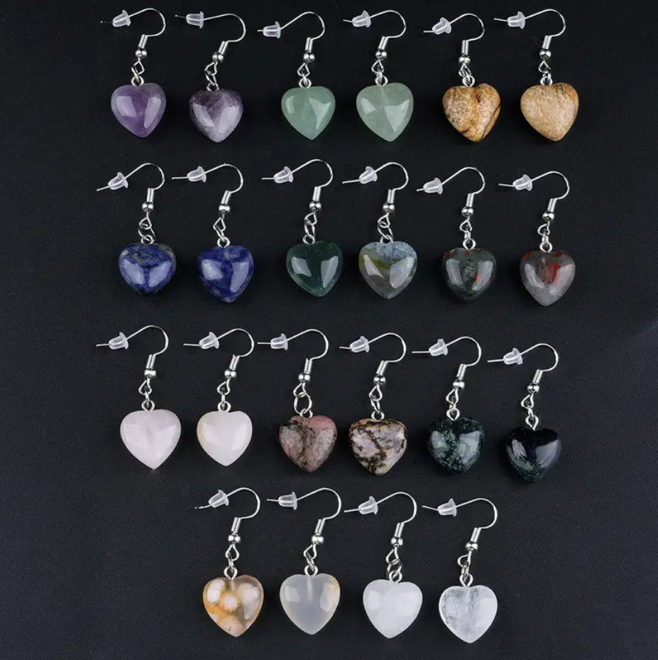 “Clear Quartz” Crystal Heart-Shaped Dangle Earrings