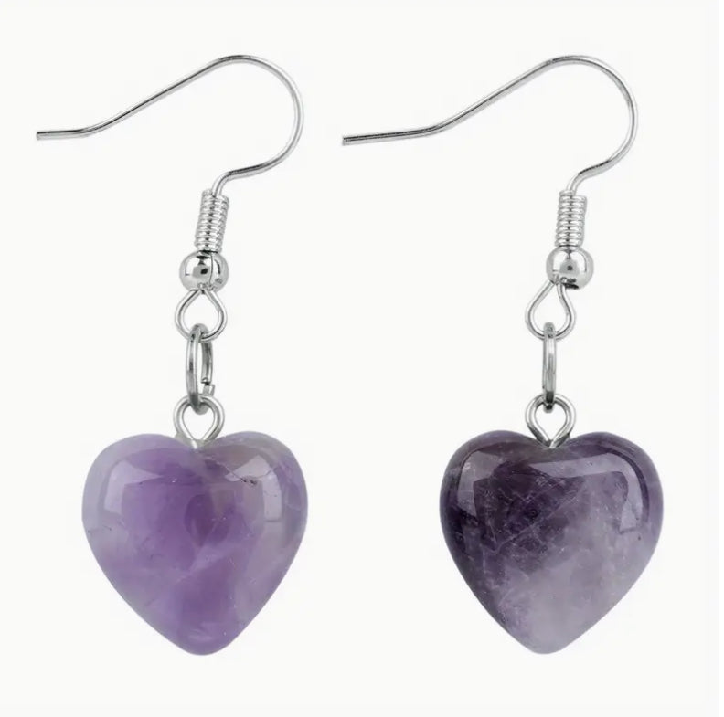 “Amethyst” Crystal Heart-Shaped Dangle Earrings