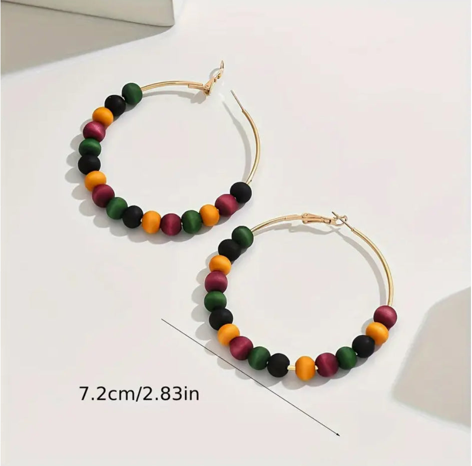 “Ethereal Dream” Boho-Chic Wooden Bead Hoop Earrings - Vintage Style, Stainless Steel