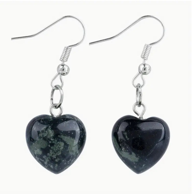 “Kambaba Jasper” Crystal Heart-Shaped Dangle Earrings