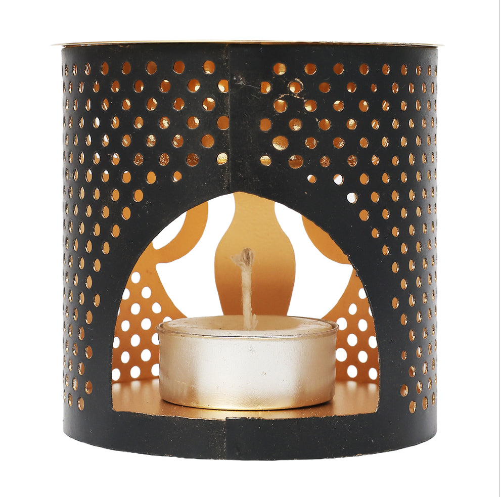 Metal Tea Light Holder & Aroma Oil Burner Gold Black w/ MDF base Goddess 3"