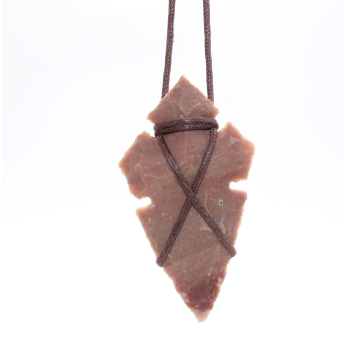 Agate Arrowhead Red Indian Pendant Necklace - Duo Etched Arrowhead Design