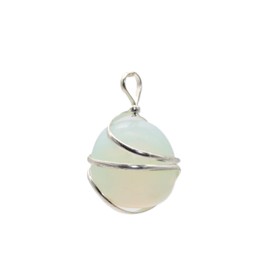 Halo Opal Tumble Wire Wrap Pendant W/Chain