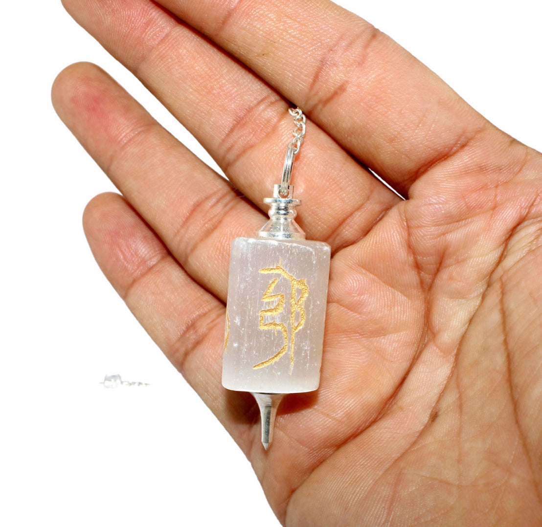 Selenite Pendulum Engraved with Reiki Signs Energy Stones Healing Stones