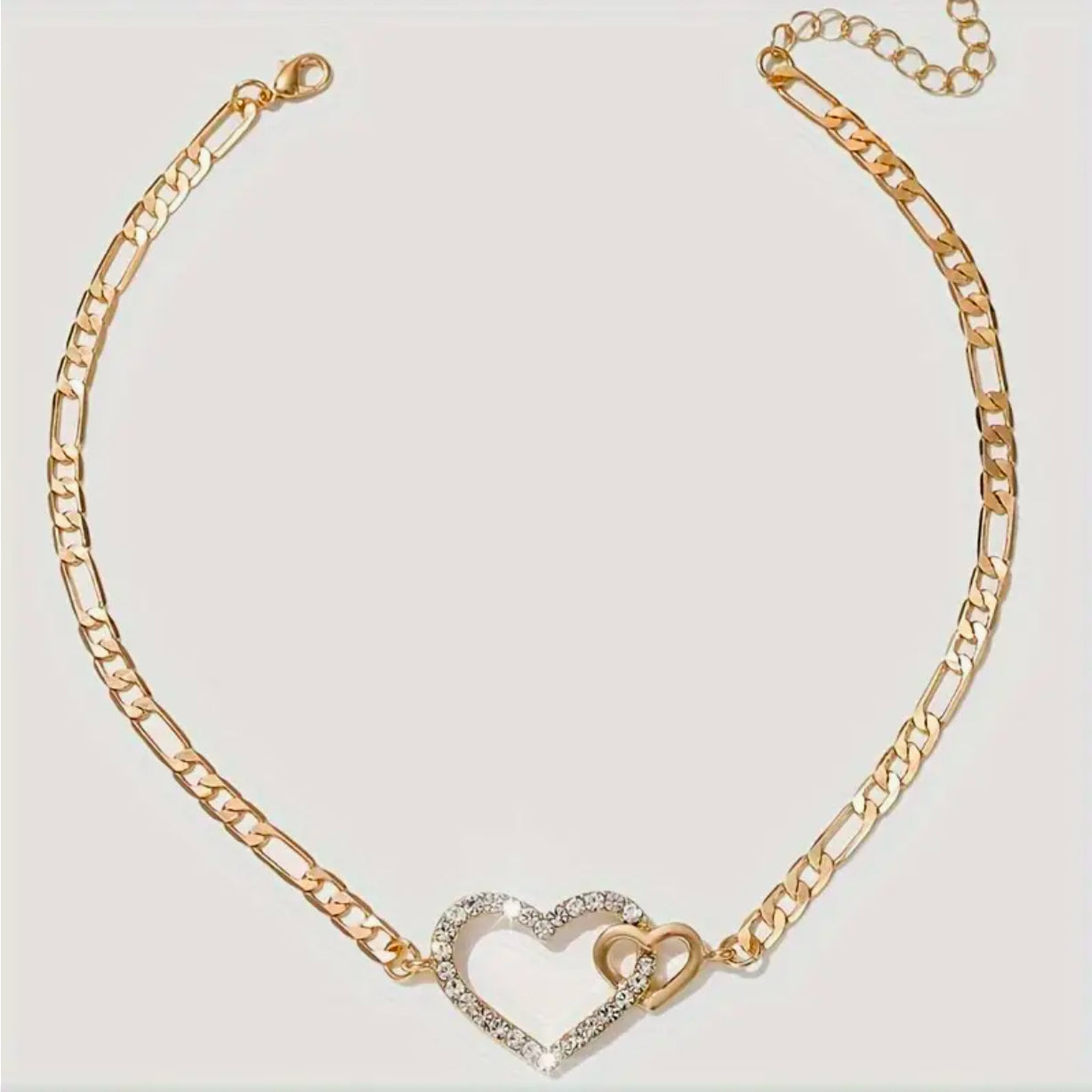 Luxurious Double Heart Rhinestone Choker Necklace