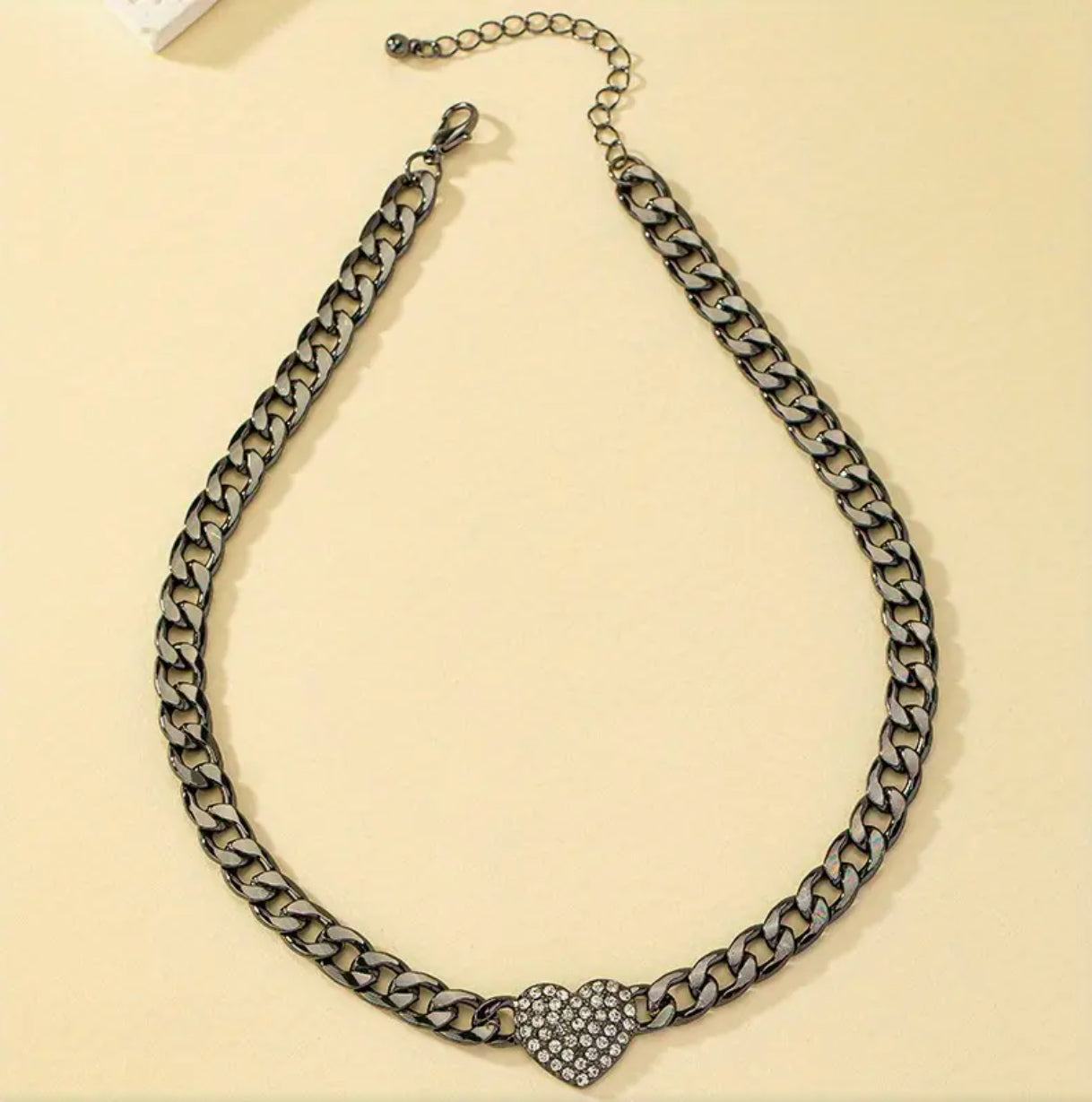 Black Chain Heart-Shaped Synthetic Cubic Zirconia Pendant Necklace.