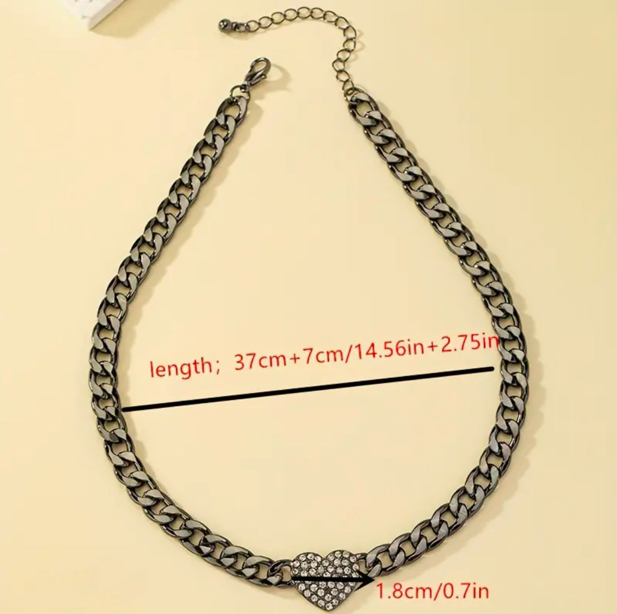 Black Chain Heart-Shaped Synthetic Cubic Zirconia Pendant Necklace.