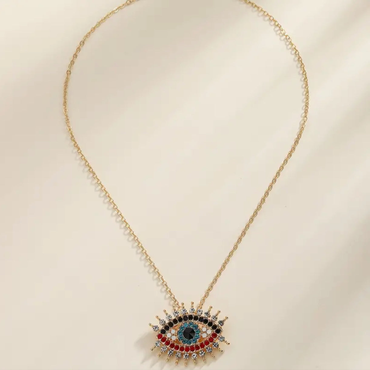 Elegant and Charming 18K Gold Plated Evil Eye Pendant Necklace with Crystal Embellishments