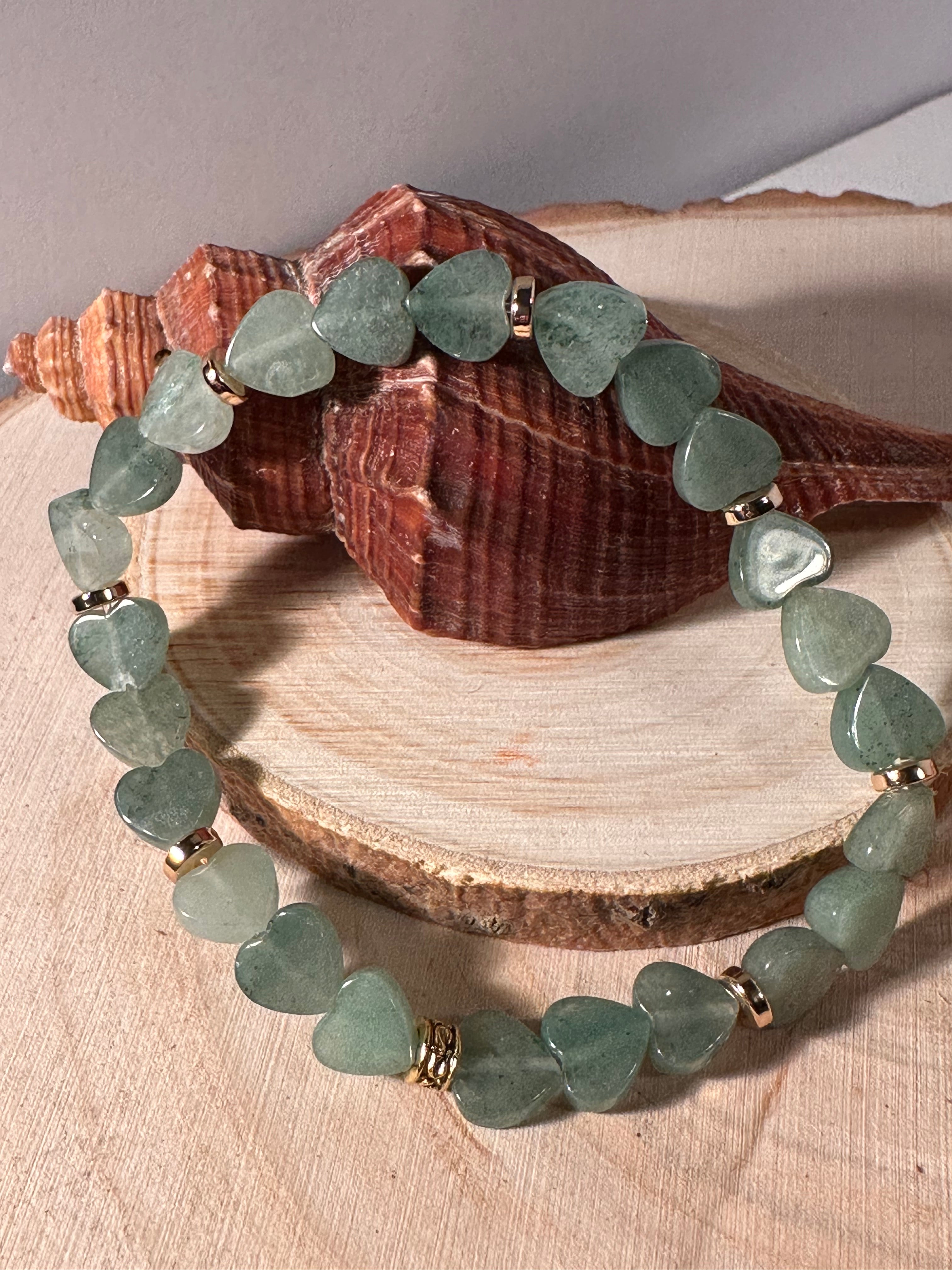 Green Aventurine Heart Shaped Abundance Bracelet Healing Stones Energy Stones