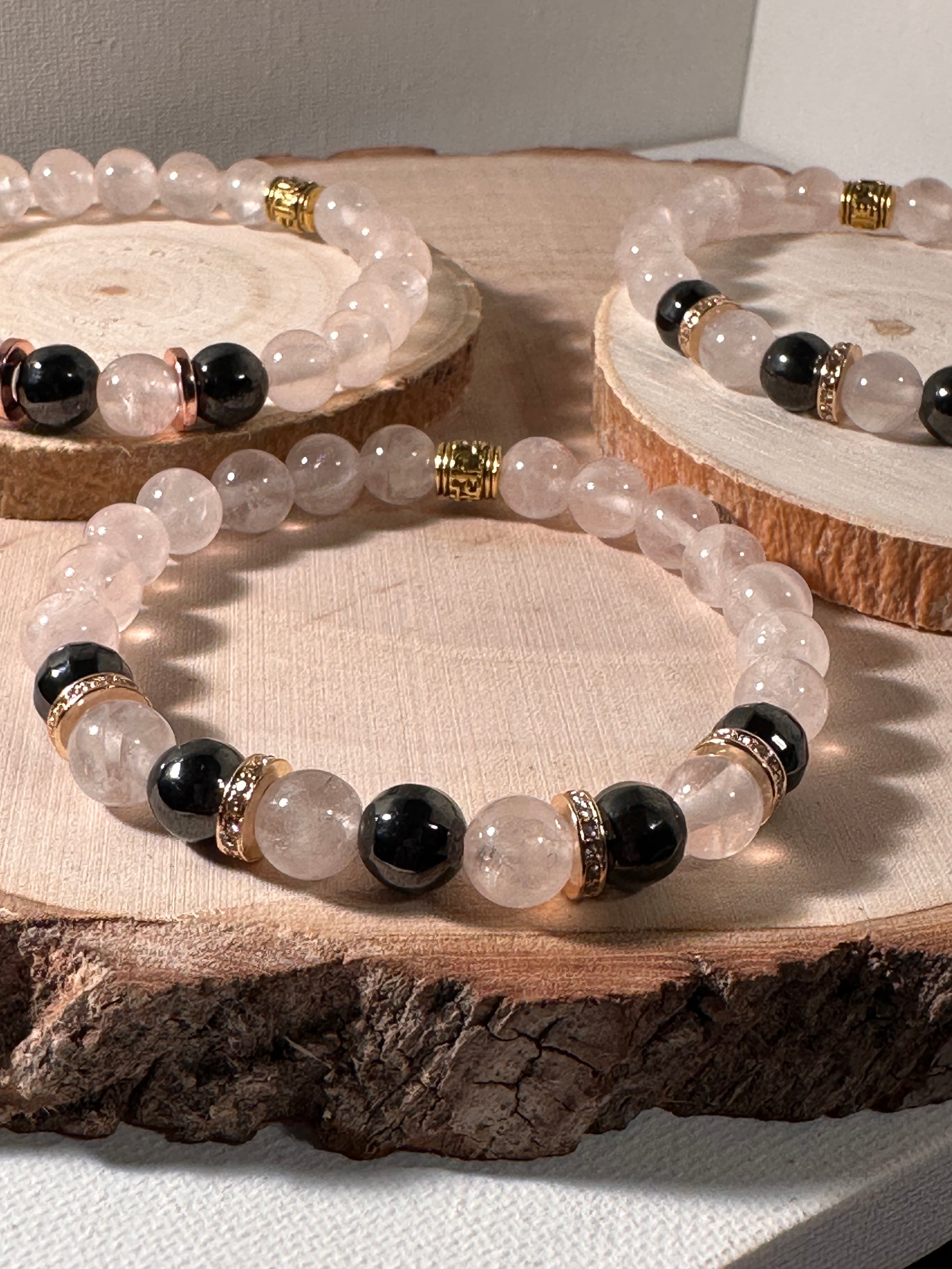 Rose Quartz & Magnetic Hematite Healing Bracelet Energy Stones