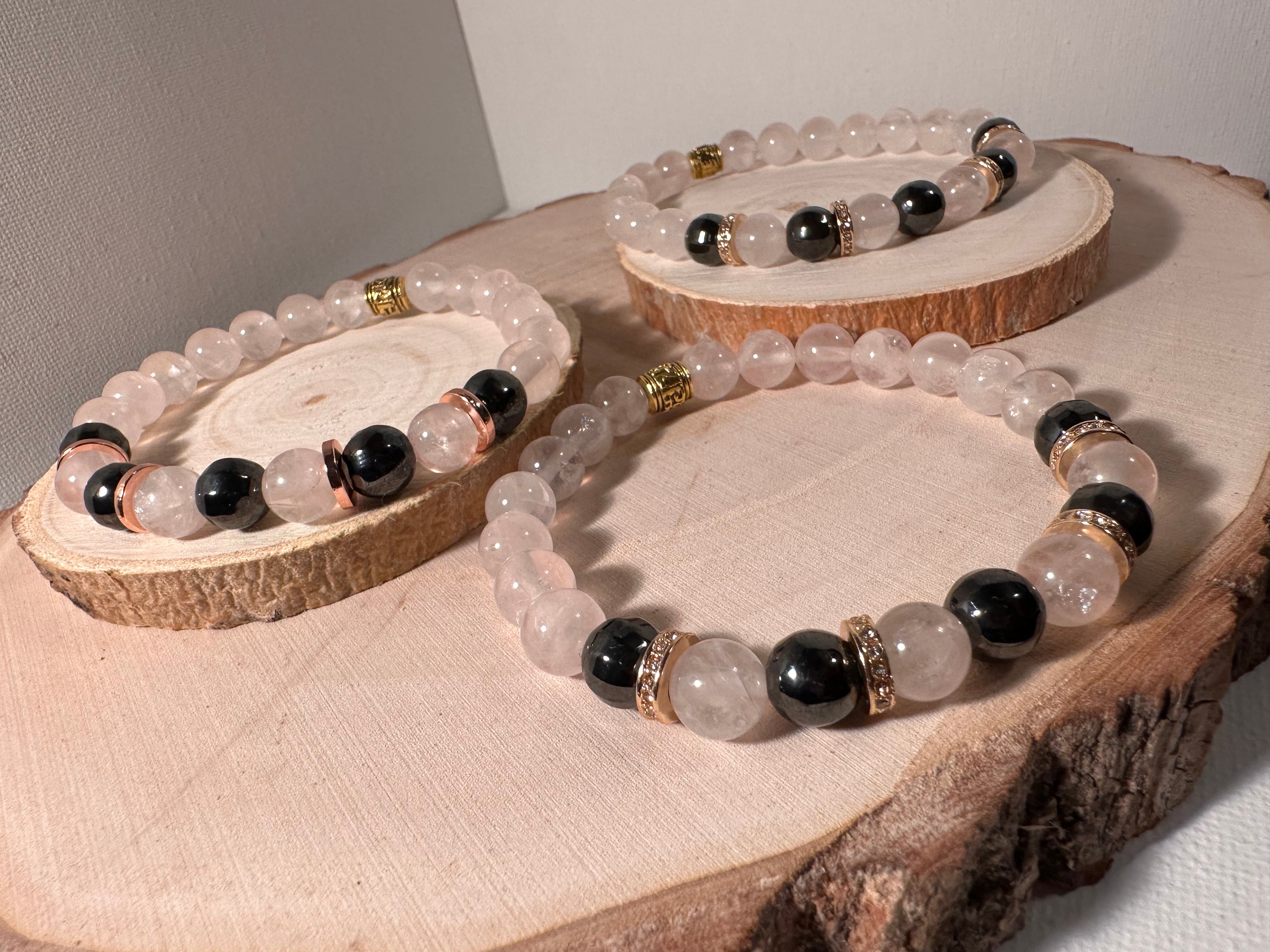 Rose Quartz & Magnetic Hematite Healing Bracelet Energy Stones