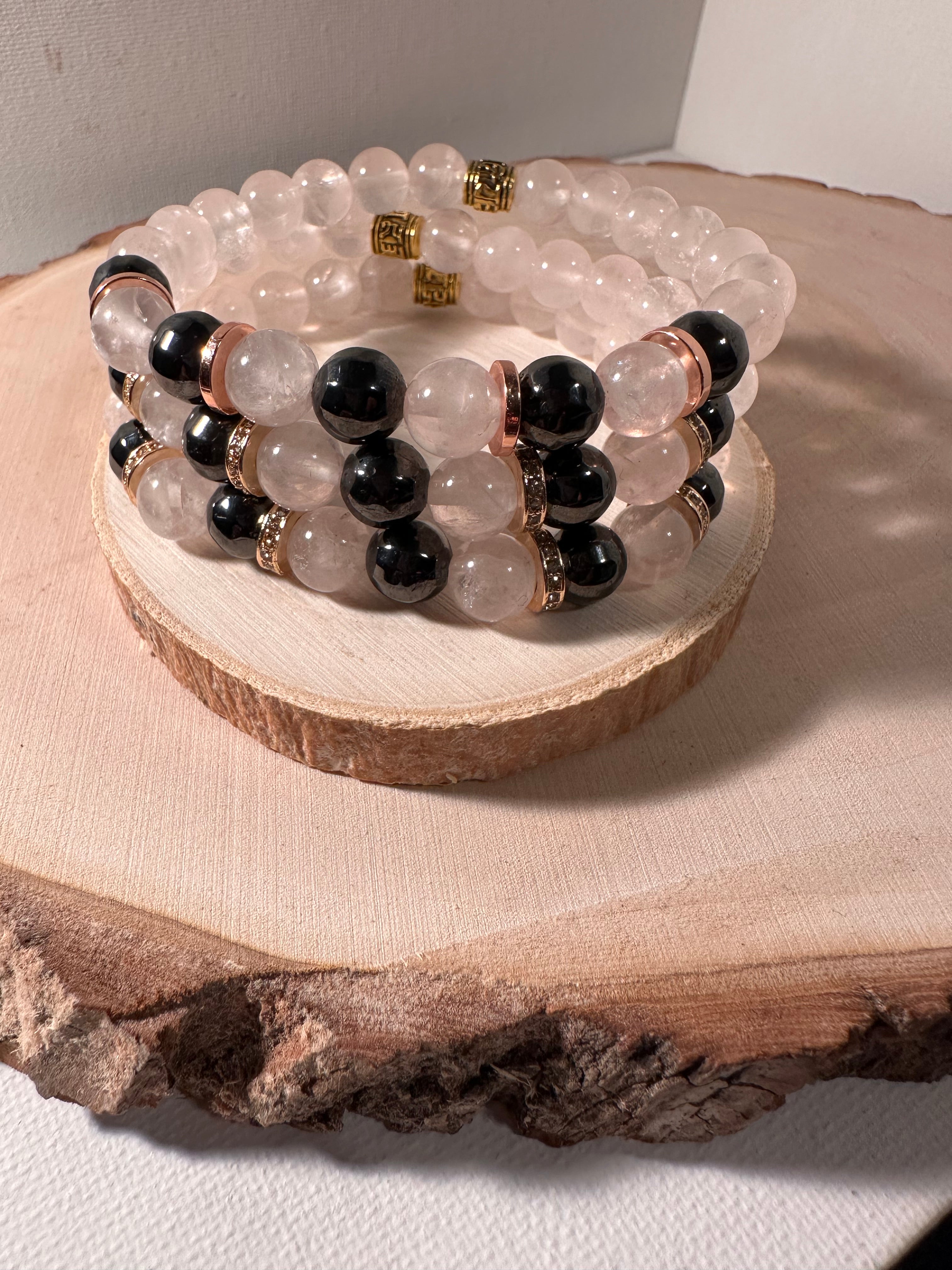 Rose Quartz & Magnetic Hematite Healing Bracelet Energy Stones