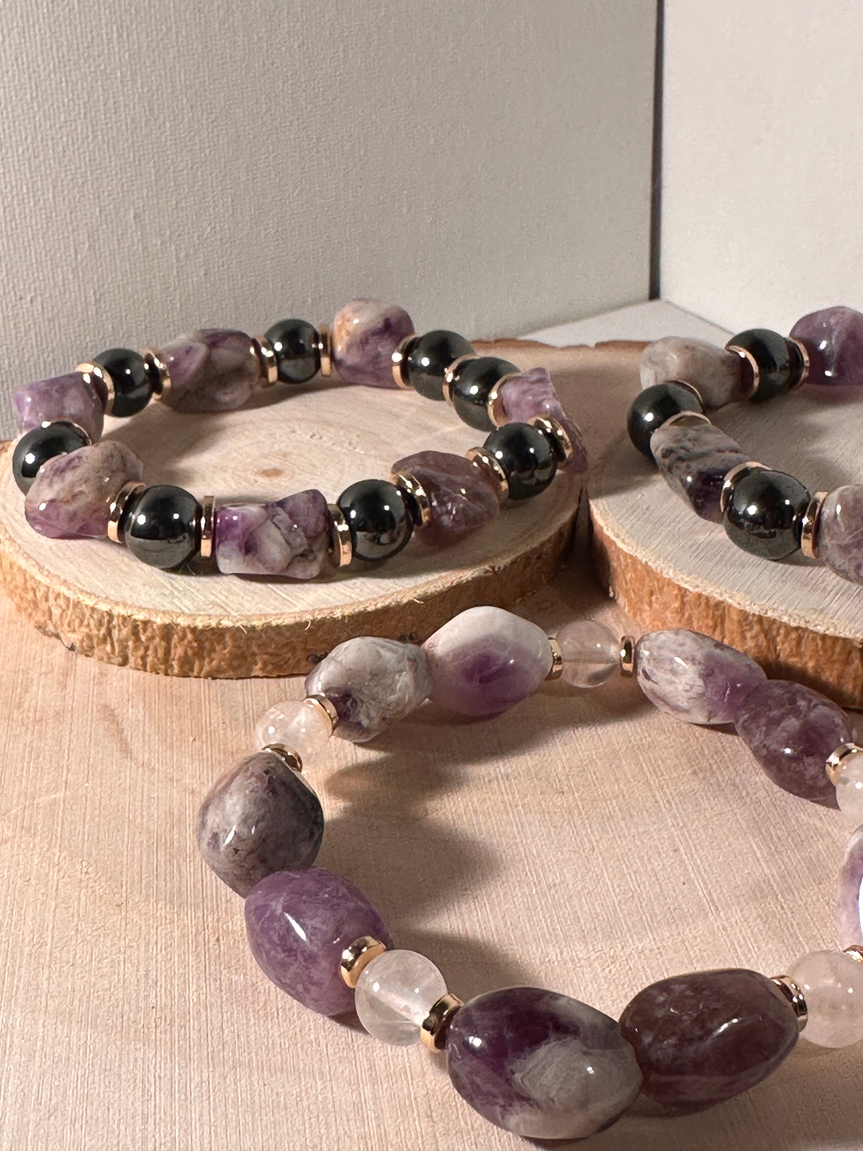 Amethyst & Rose Quartz Peaceful Unconditional Love Healing Bracelet Energy Energy Stones