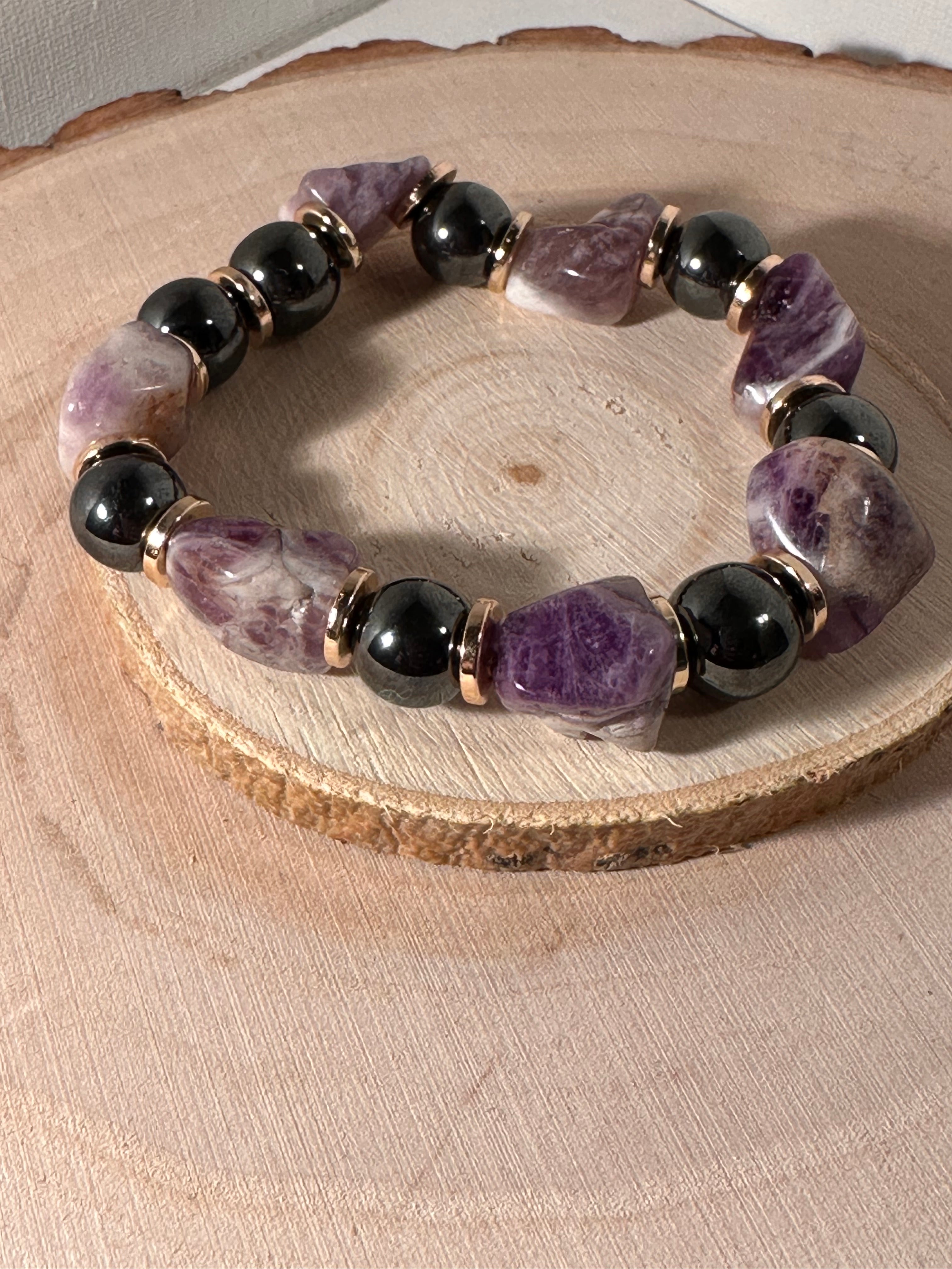 Amethyst & Hematite Serenity Bracelet Healing Stones Energy