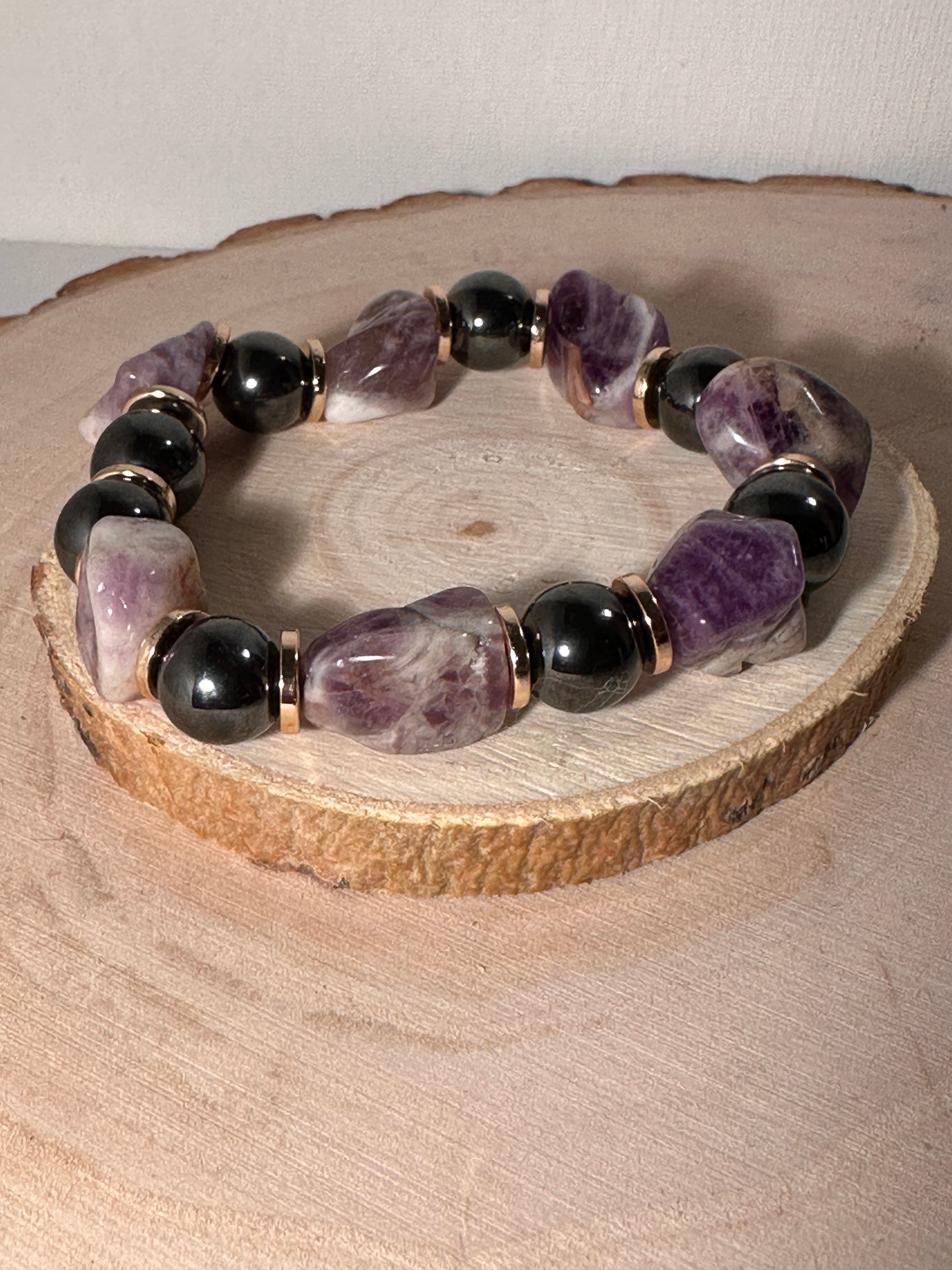 Amethyst & Hematite Serenity Bracelet Healing Stones Energy