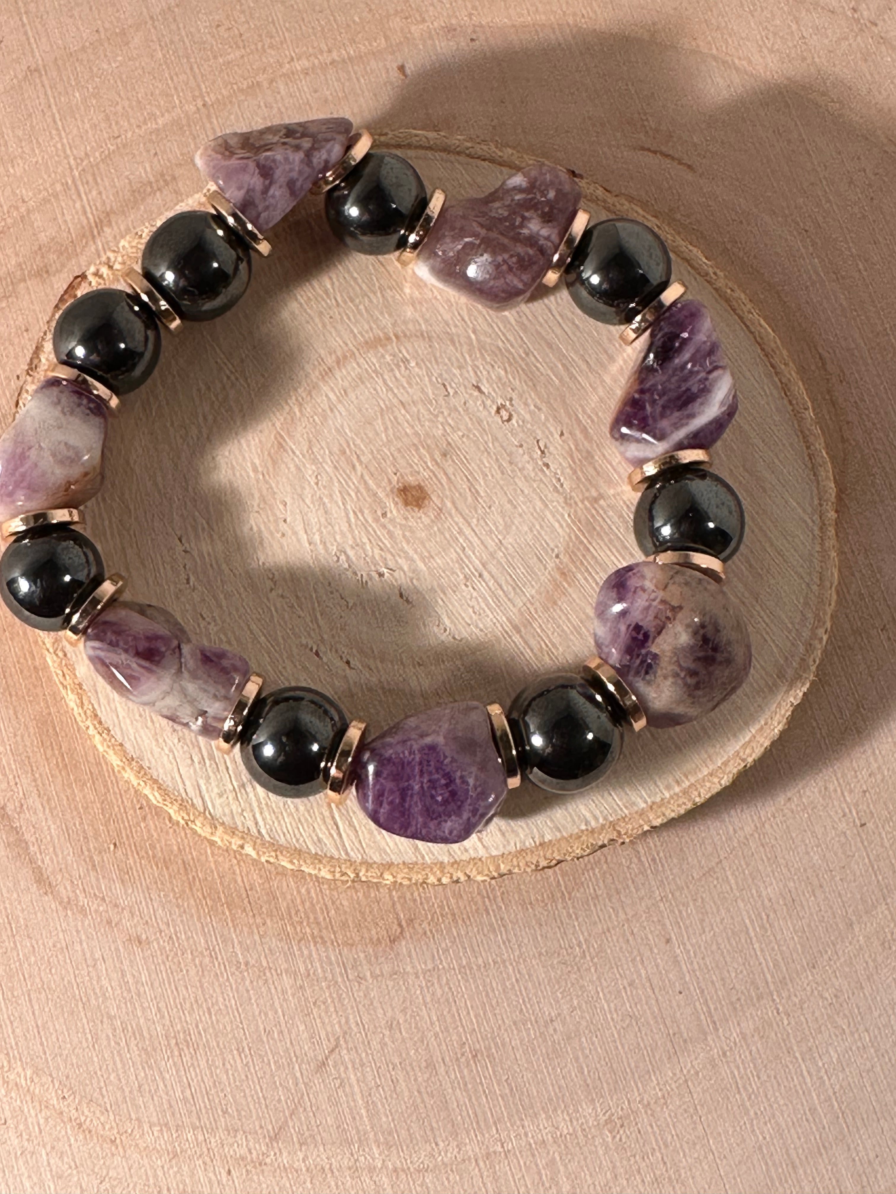 Amethyst & Hematite Serenity Bracelet Healing Stones Energy