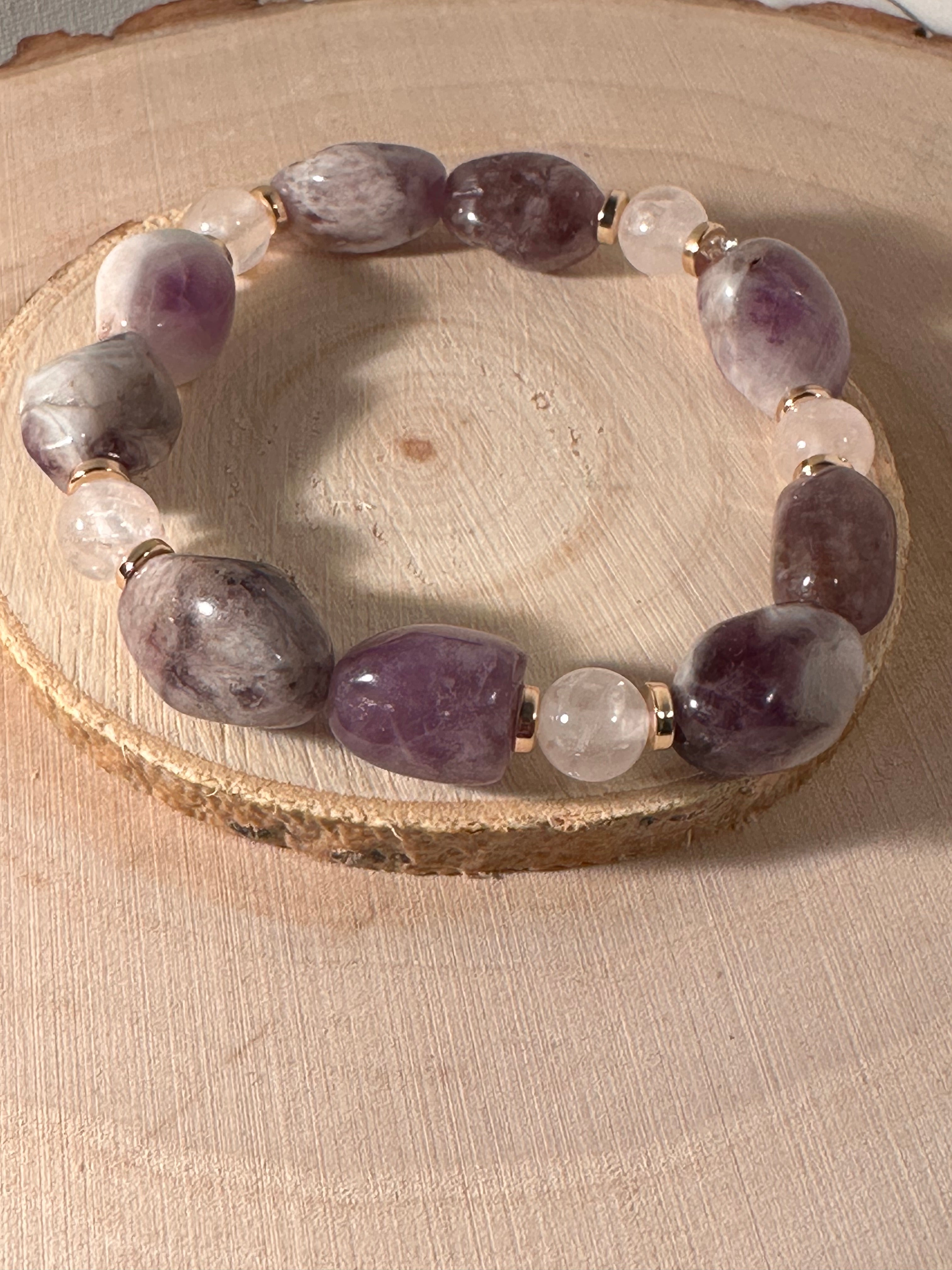 Amethyst & Rose Quartz Peaceful Unconditional Love Healing Bracelet Energy Energy Stones