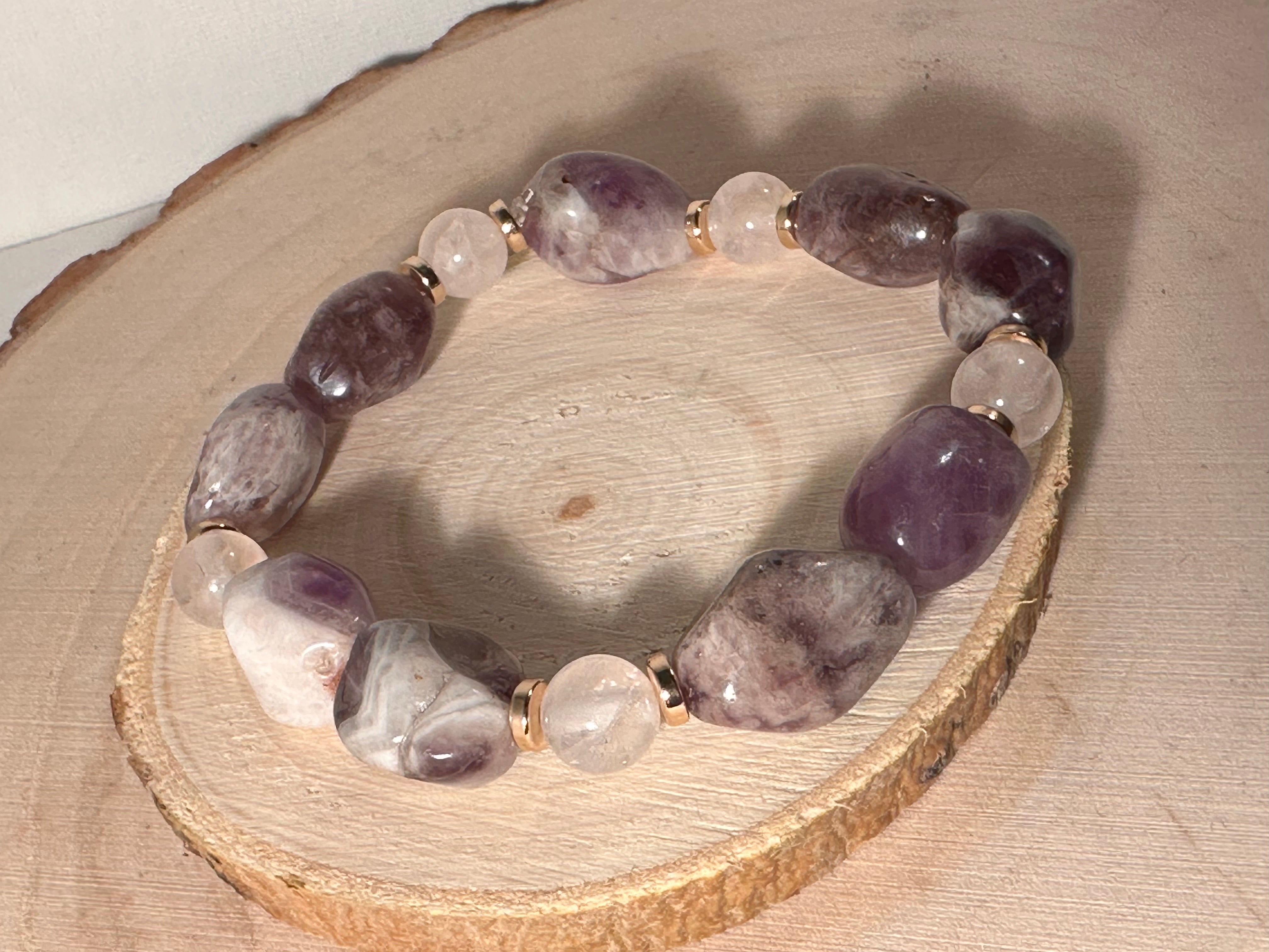 Amethyst & Rose Quartz Peaceful Unconditional Love Healing Bracelet Energy Energy Stones