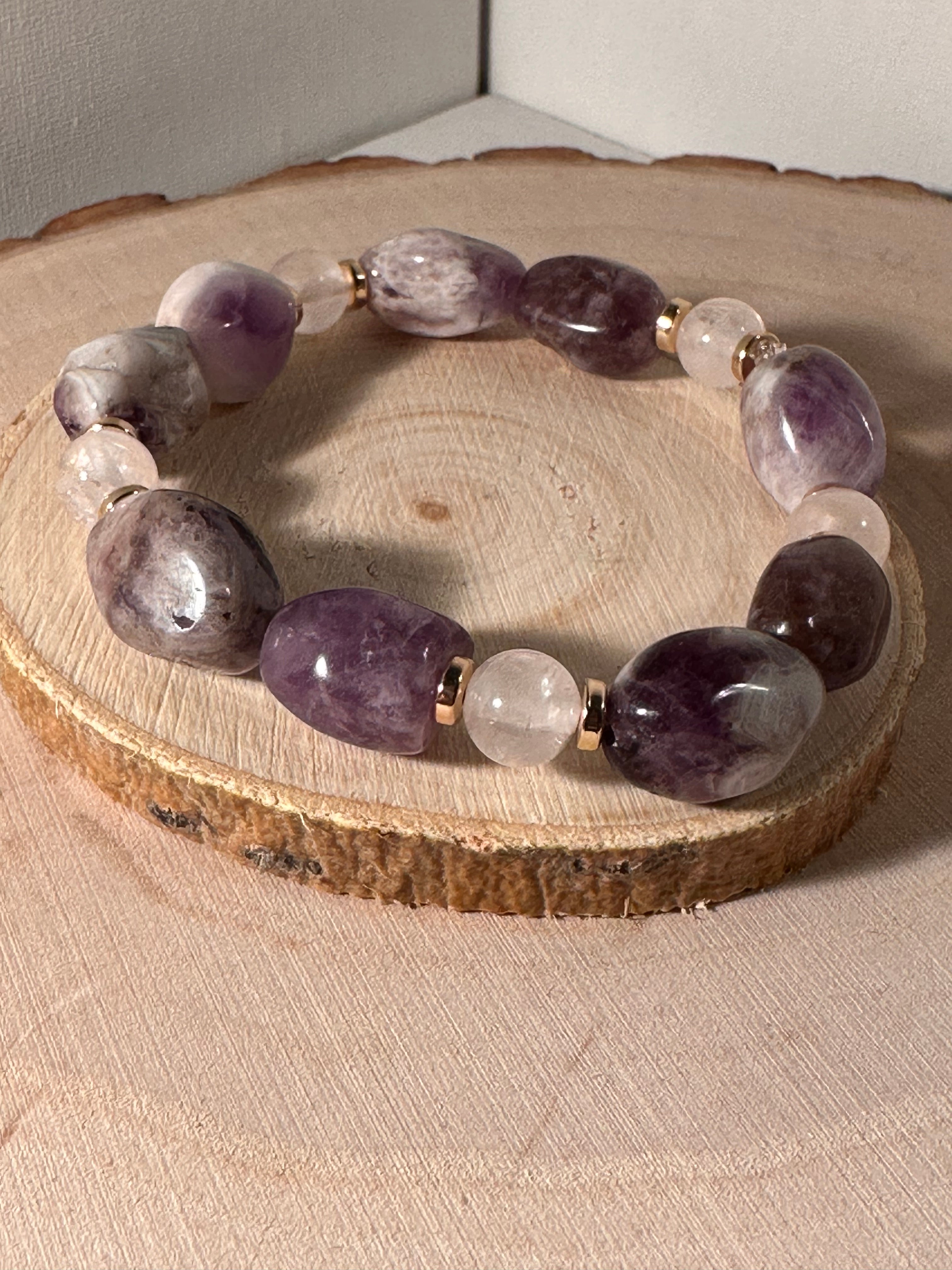 Amethyst & Rose Quartz Peaceful Unconditional Love Healing Bracelet Energy Energy Stones