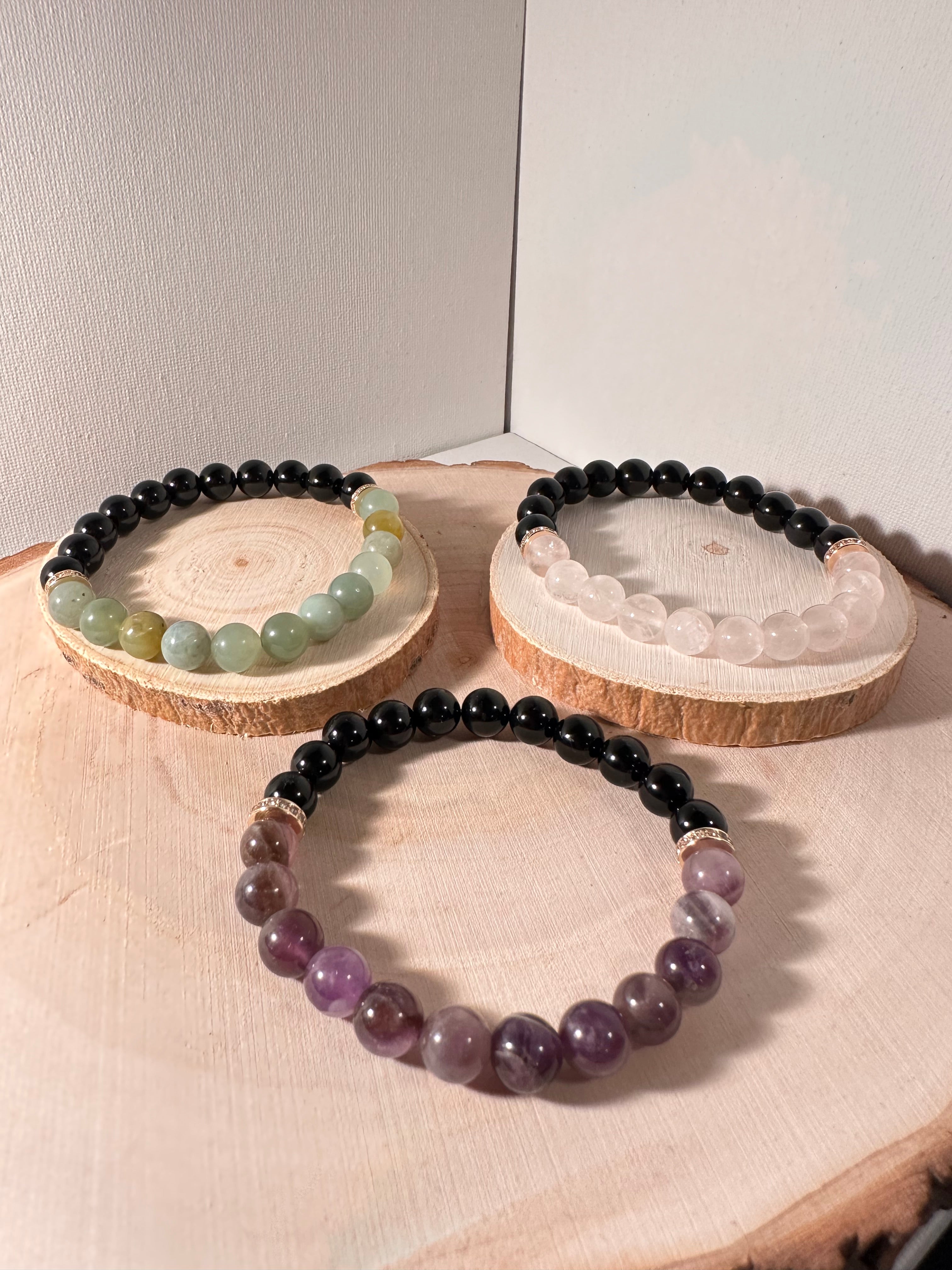 Amethyst, Jade, Rose Quartz & Rainbow Obsidian Healing Bracelet Energy Stones