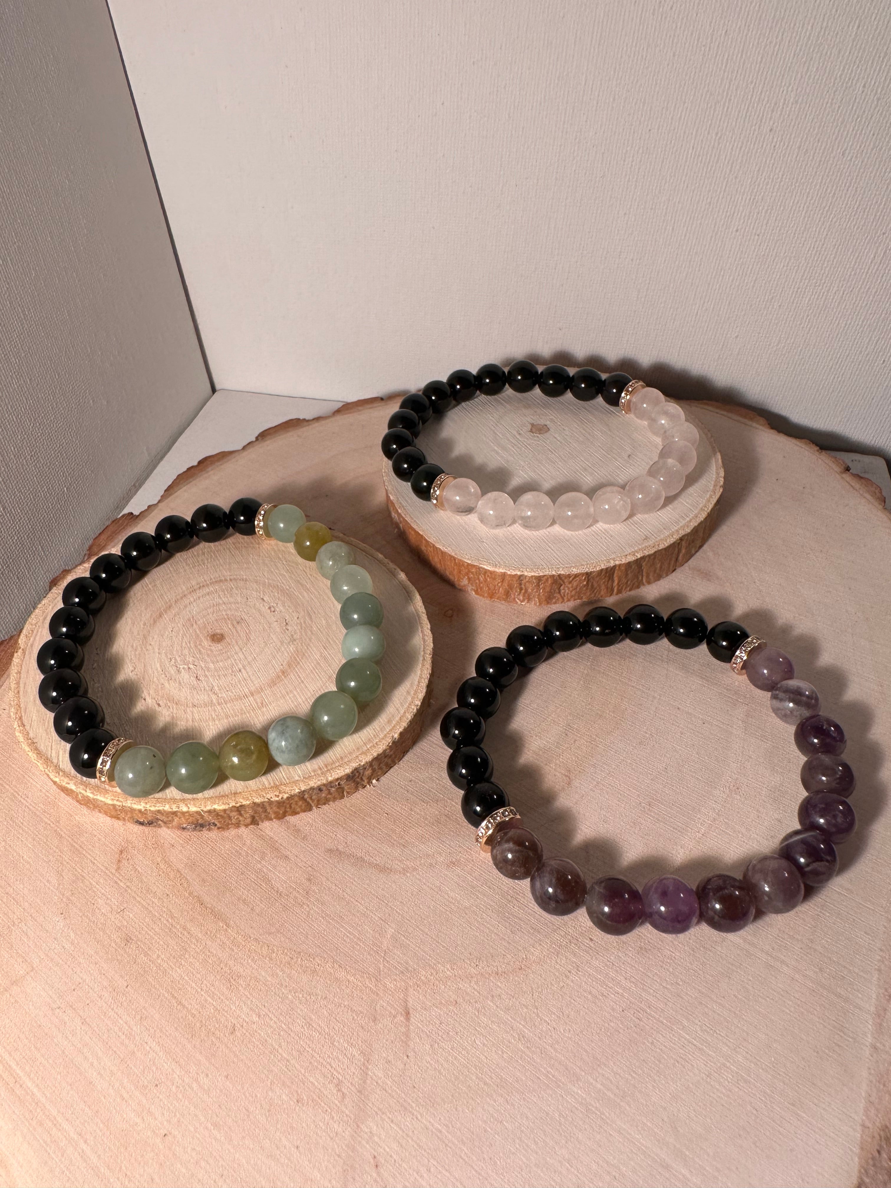 Amethyst, Jade, Rose Quartz & Rainbow Obsidian Healing Bracelet Energy Stones