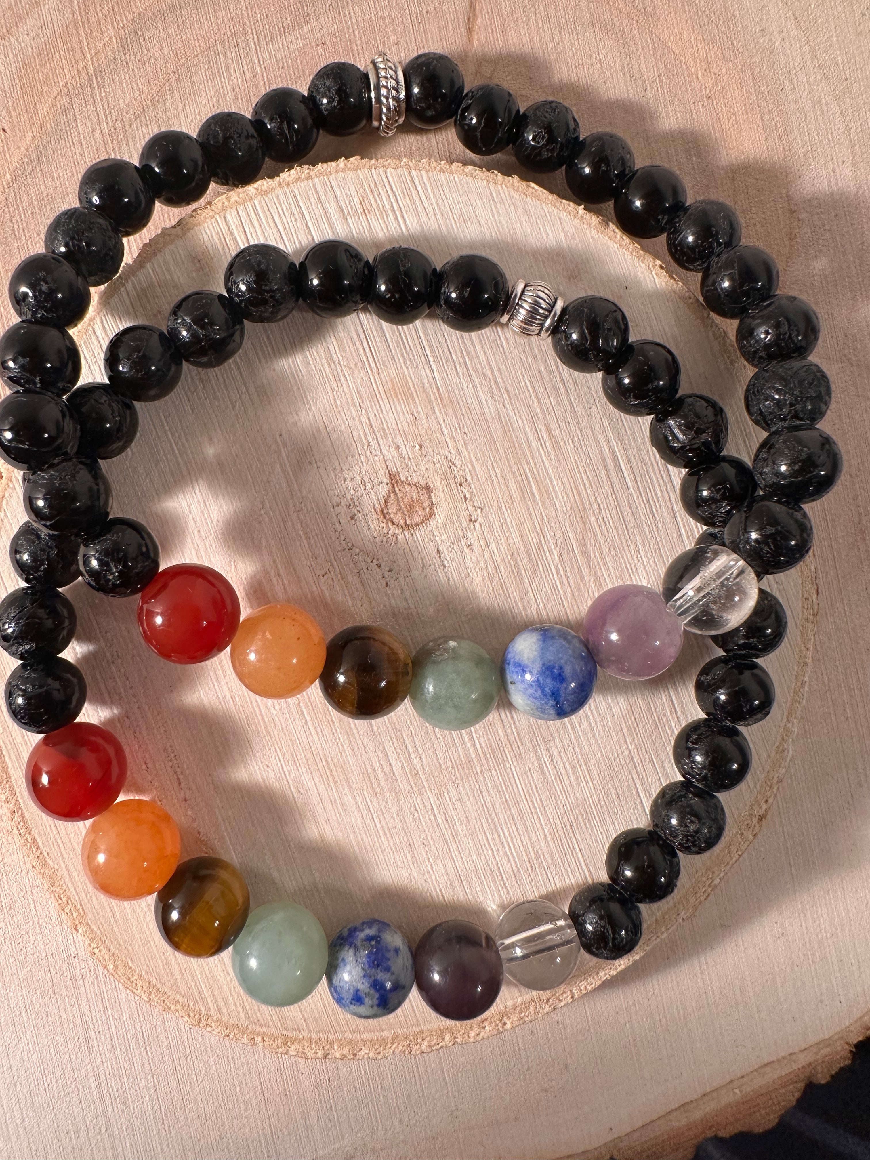 7 Chakra & Black Tourmaline Healing Bracelet Energy Stones